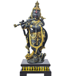Krishna Statue BLACK GOLD Divine Cowherder Playing Flute with DASAAVTAR Base 4 Foot