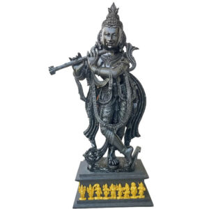 4 Foot Tall Large Gopal Krishna Statue Playing Flute BLACK Marble Dust Statue