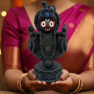 Standing Lord Jagannath Holding Shank and Chakra Idol 4" Marble Dust BLACK